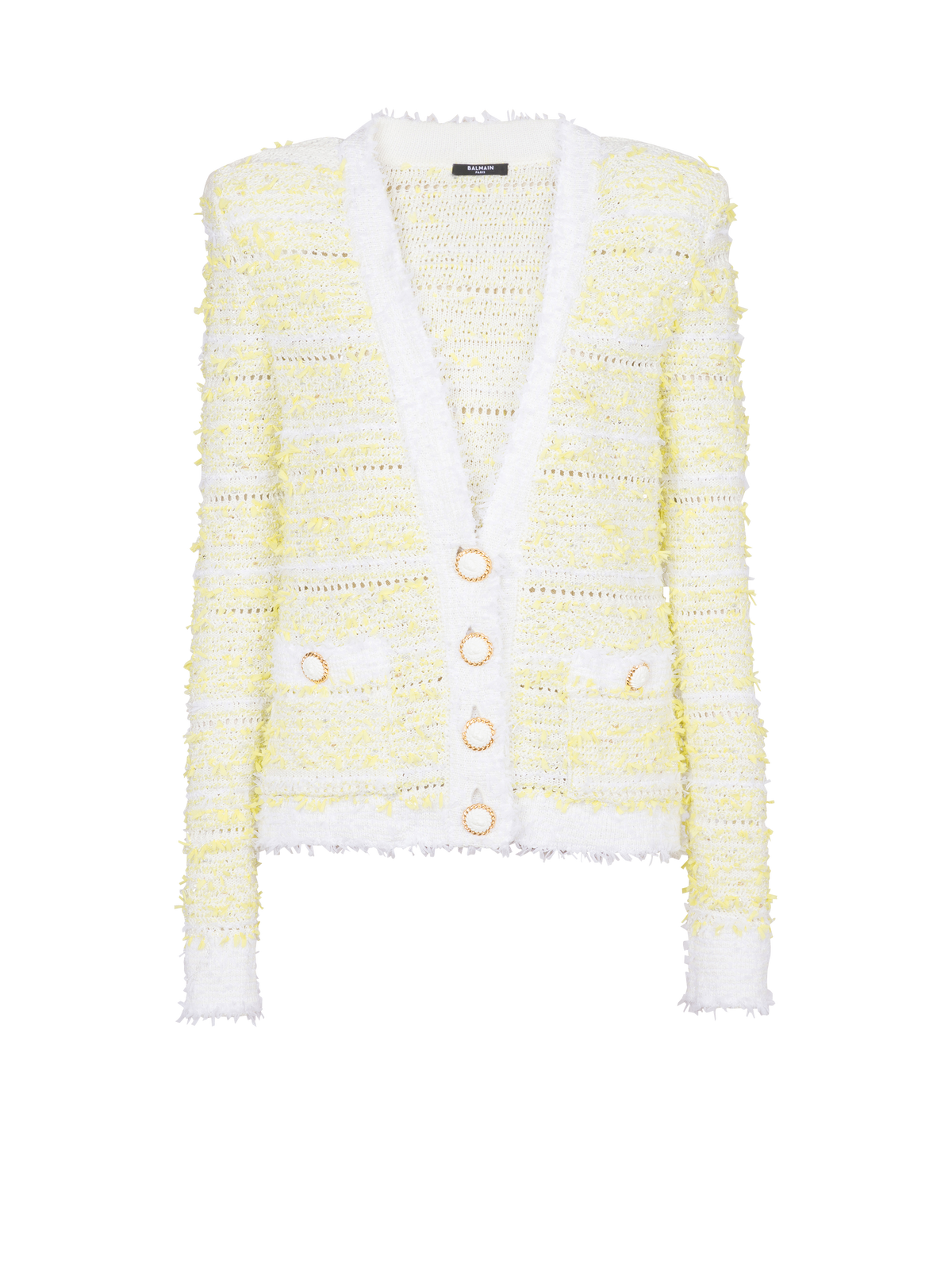 Cardigan court en maille - Blanc & Jaune Citron