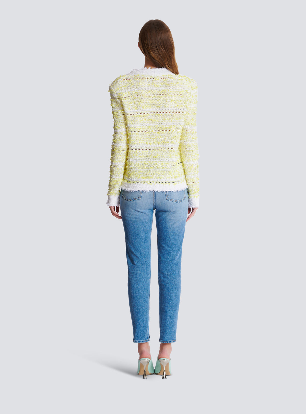 Cardigan court en maille - Blanc & Jaune Citron