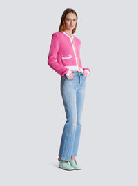 Cardigan en maille balmain signature - Rose & Blanc