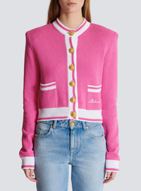 Cardigan en maille balmain signature - Rose & Blanc