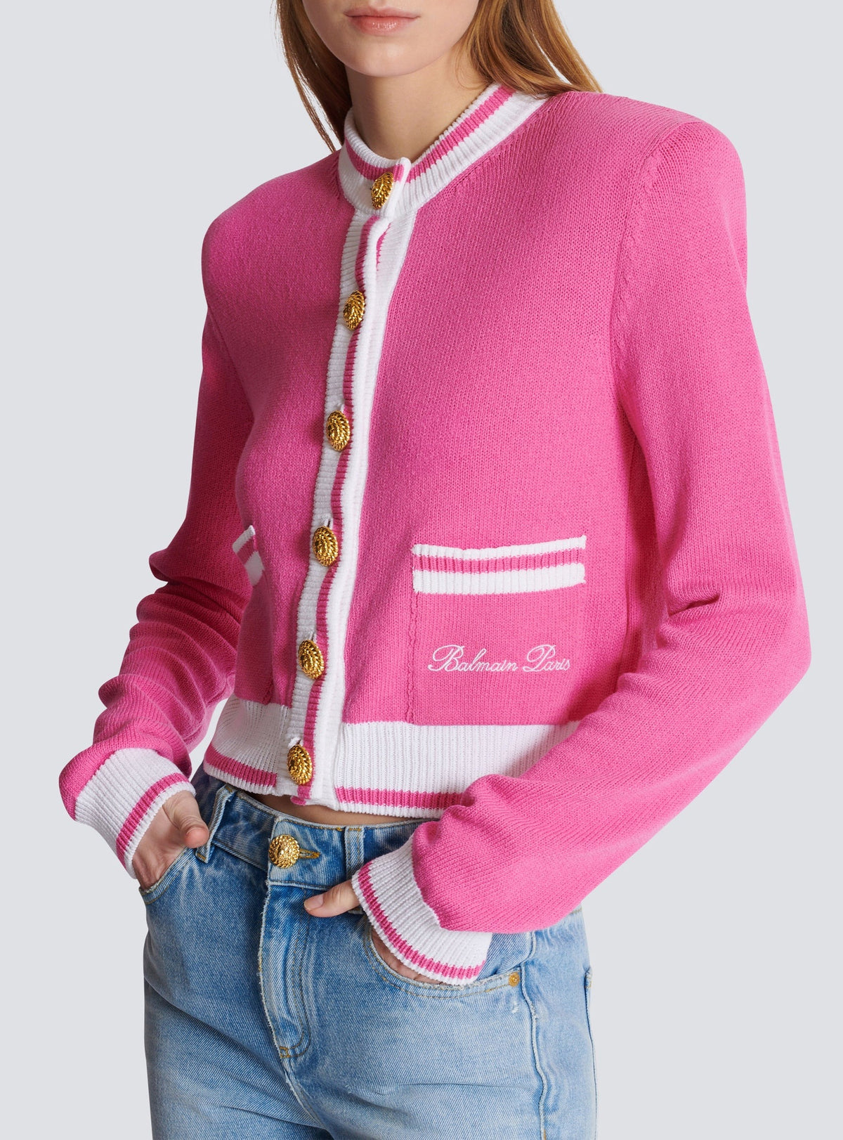 Cardigan en maille - Rose & Blanc
