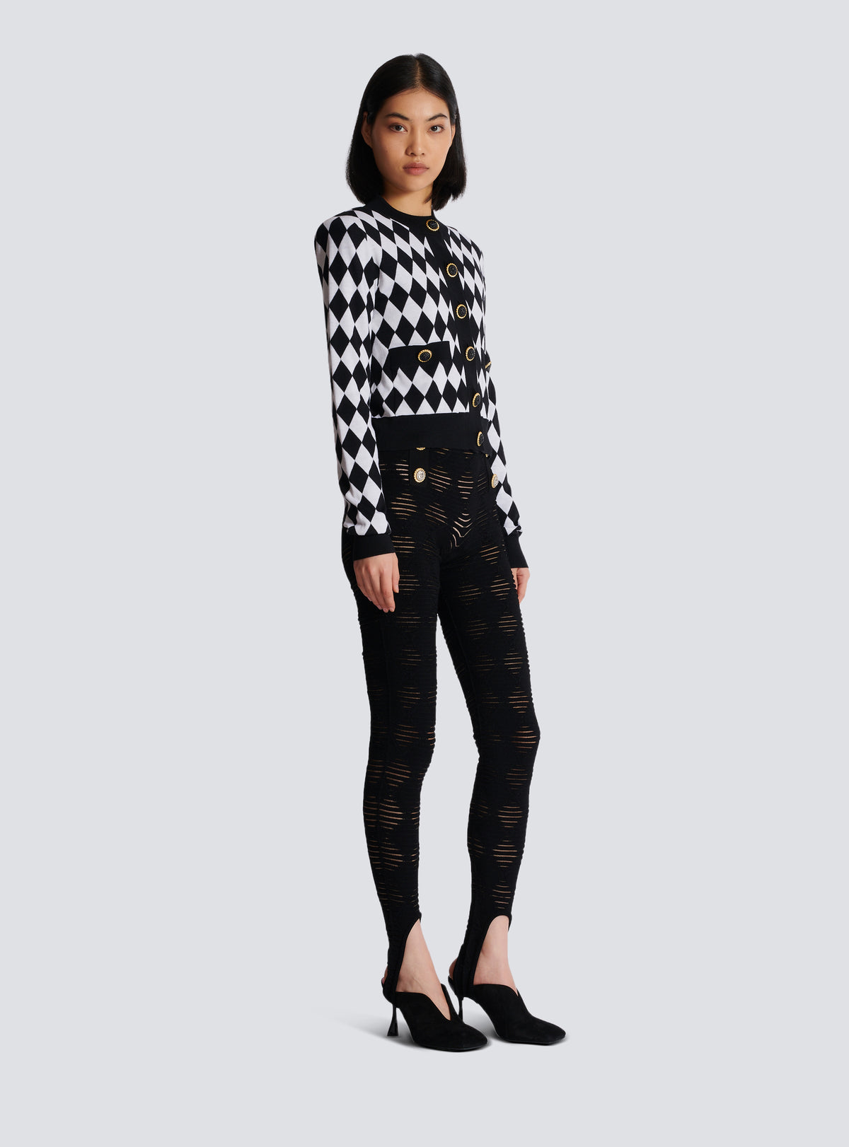 Cardigan en maille diamond - Noir & Blanc