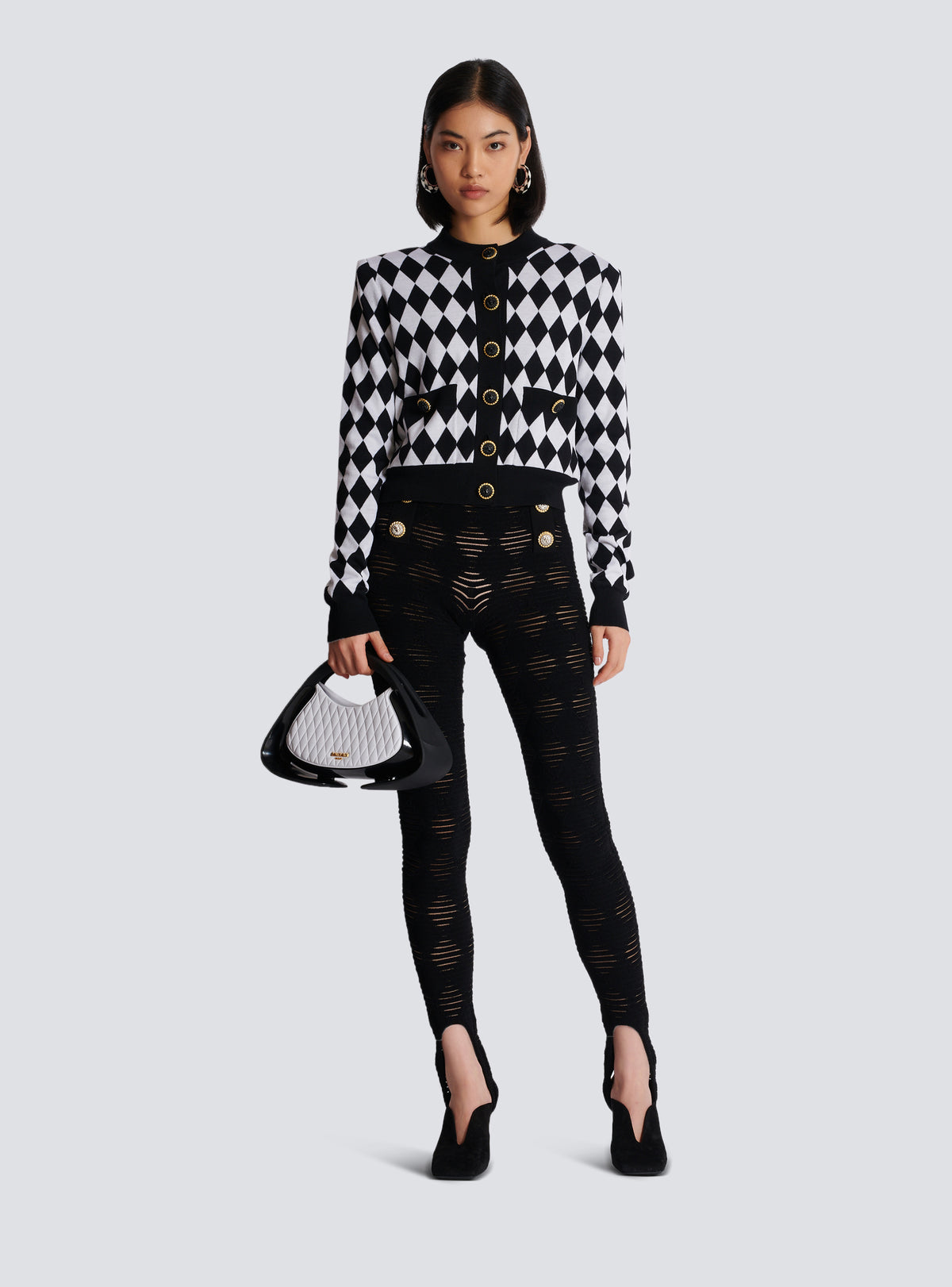 Cardigan en maille diamond - Noir & Blanc