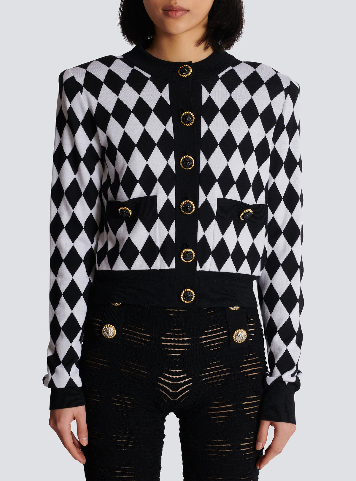 Cardigan en maille diamond - Noir & Blanc