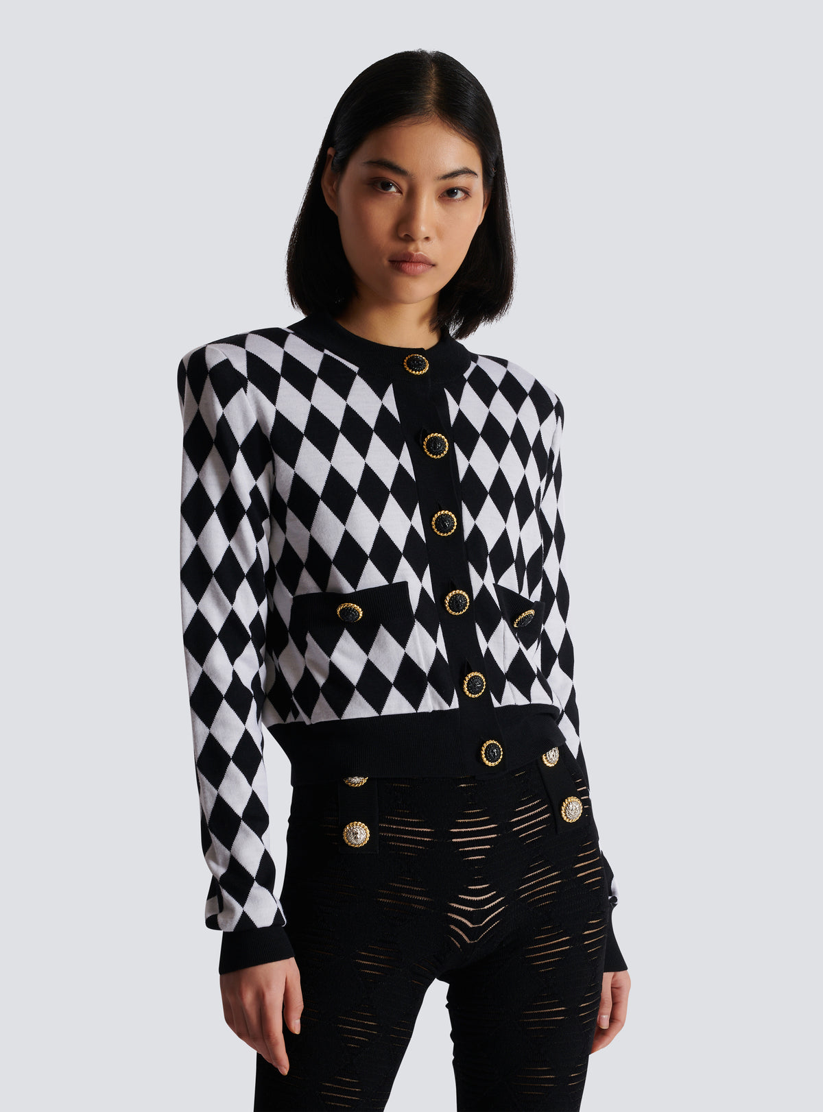 Cardigan en maille diamond - Noir & Blanc