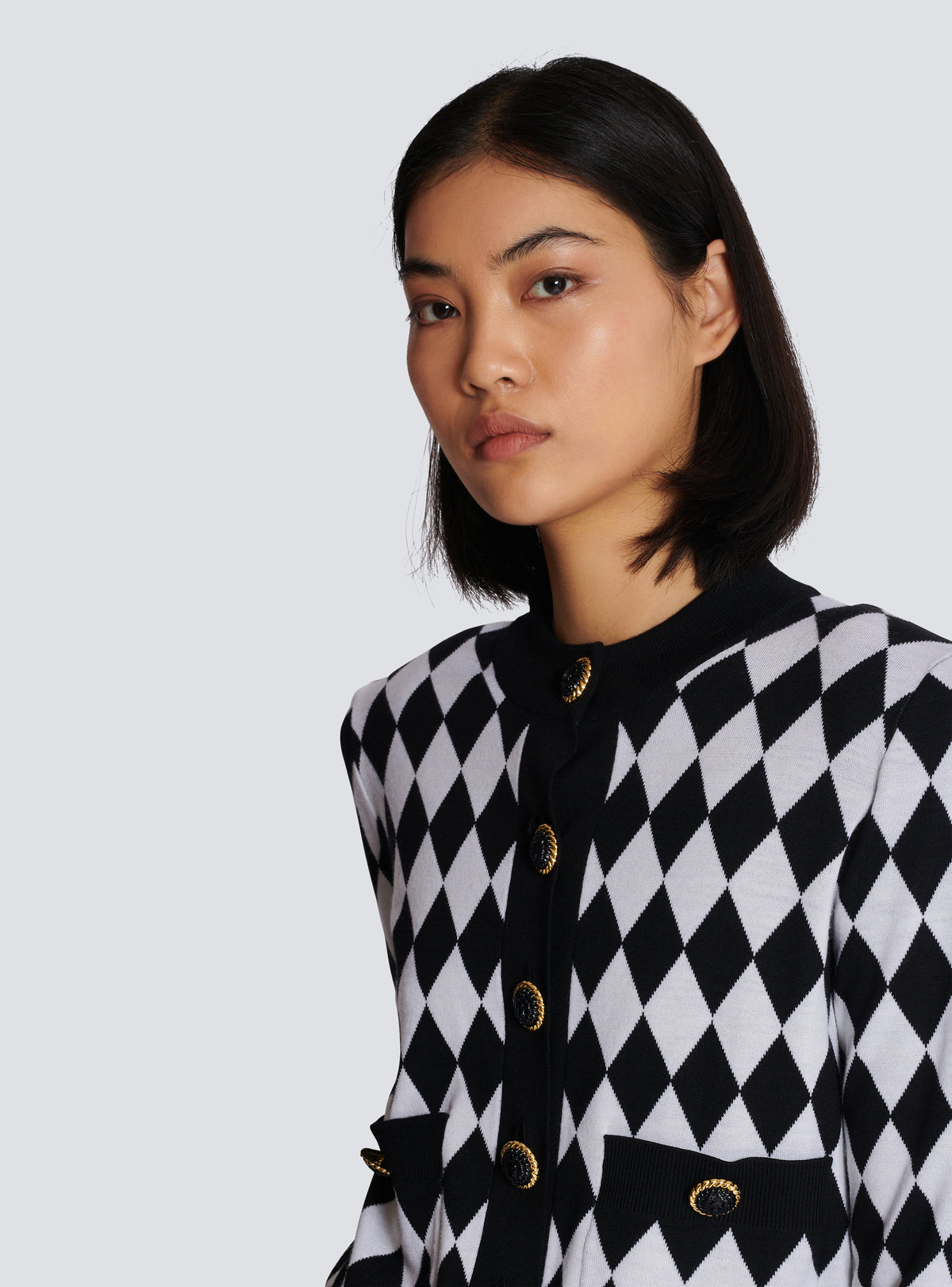 Cardigan en maille diamond - Noir & Blanc