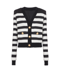 Cardigan en jersey court rayé - Noir & Blanc