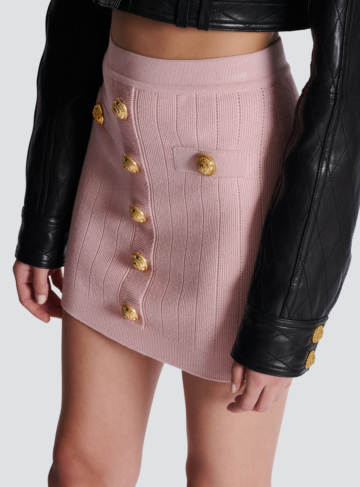 Jupe en maille à boutons - Rose Clair