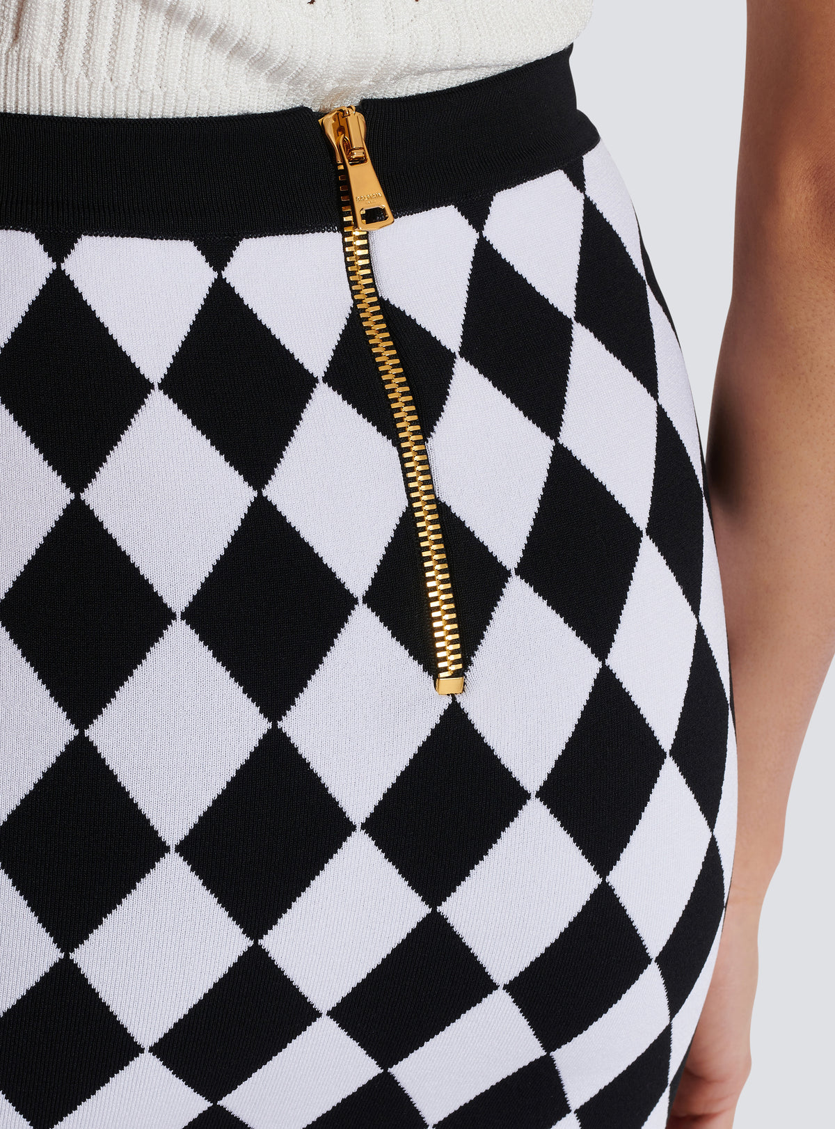 Jupe courte en jacquard diamond - Noir & Blanc