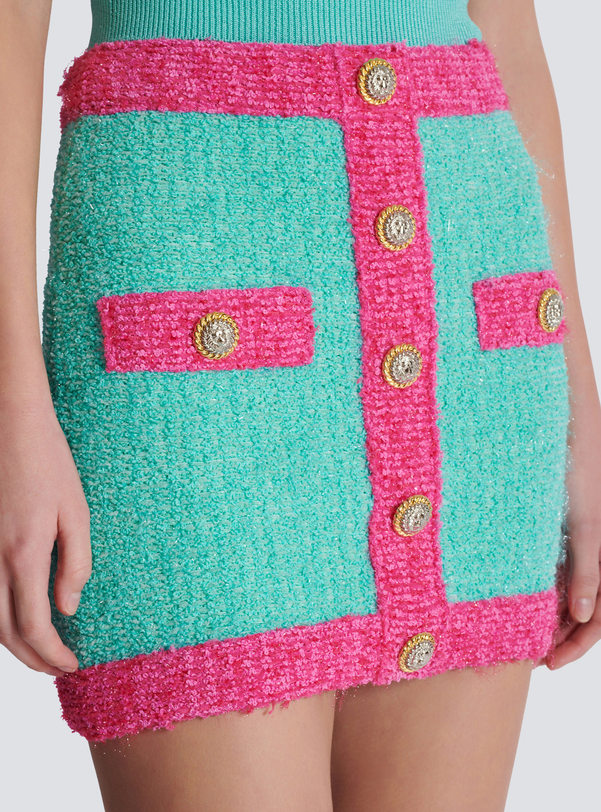 Jupe en maille bicolore à boutons - Multicolore