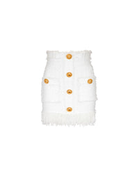 Fringed tweed short skirt - White