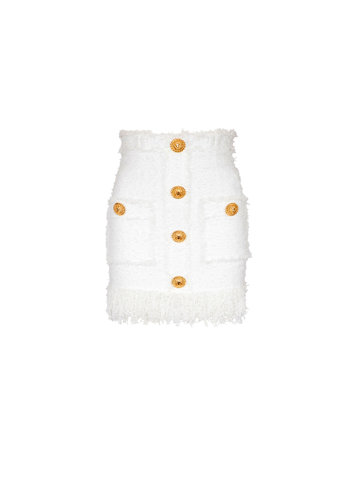 Fringed tweed short skirt - White