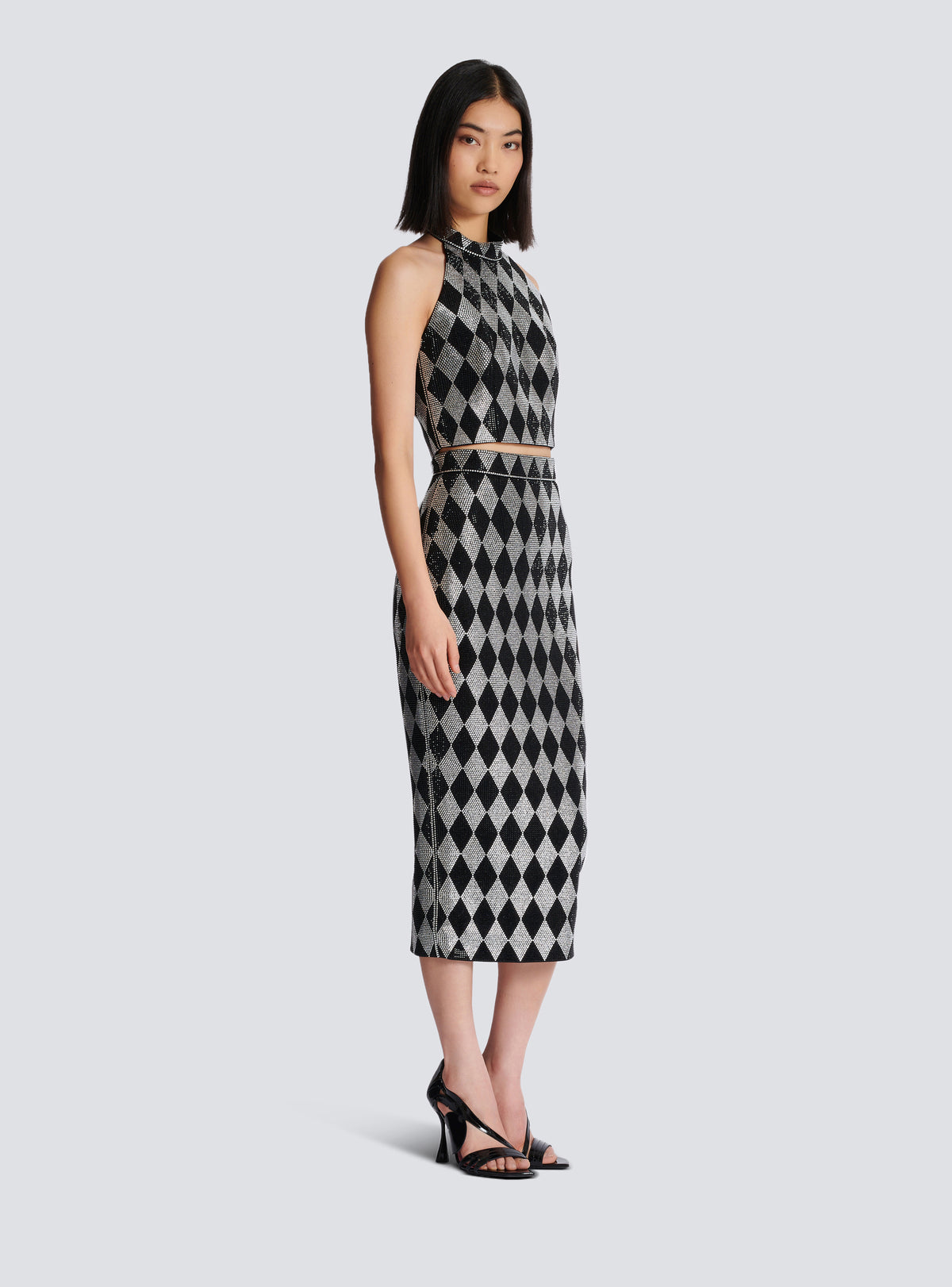 Jupe midi en strass diamond - Noir & Cristal