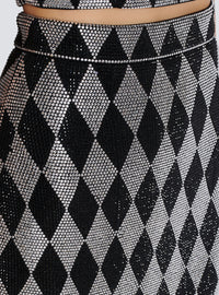 Jupe midi en strass diamond - Noir & Cristal