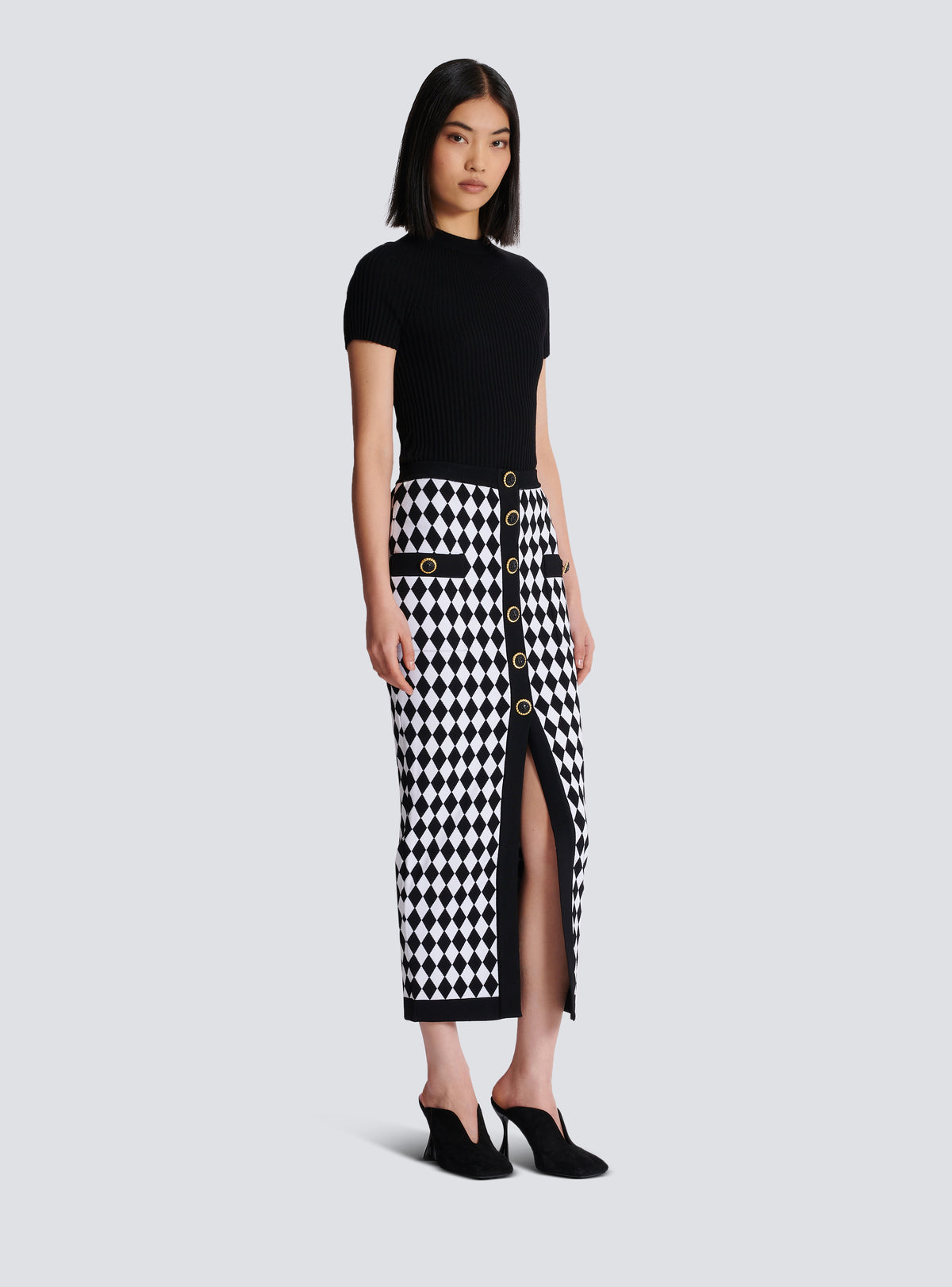 Jupe midi en jacquard diamond - Noir & Blanc