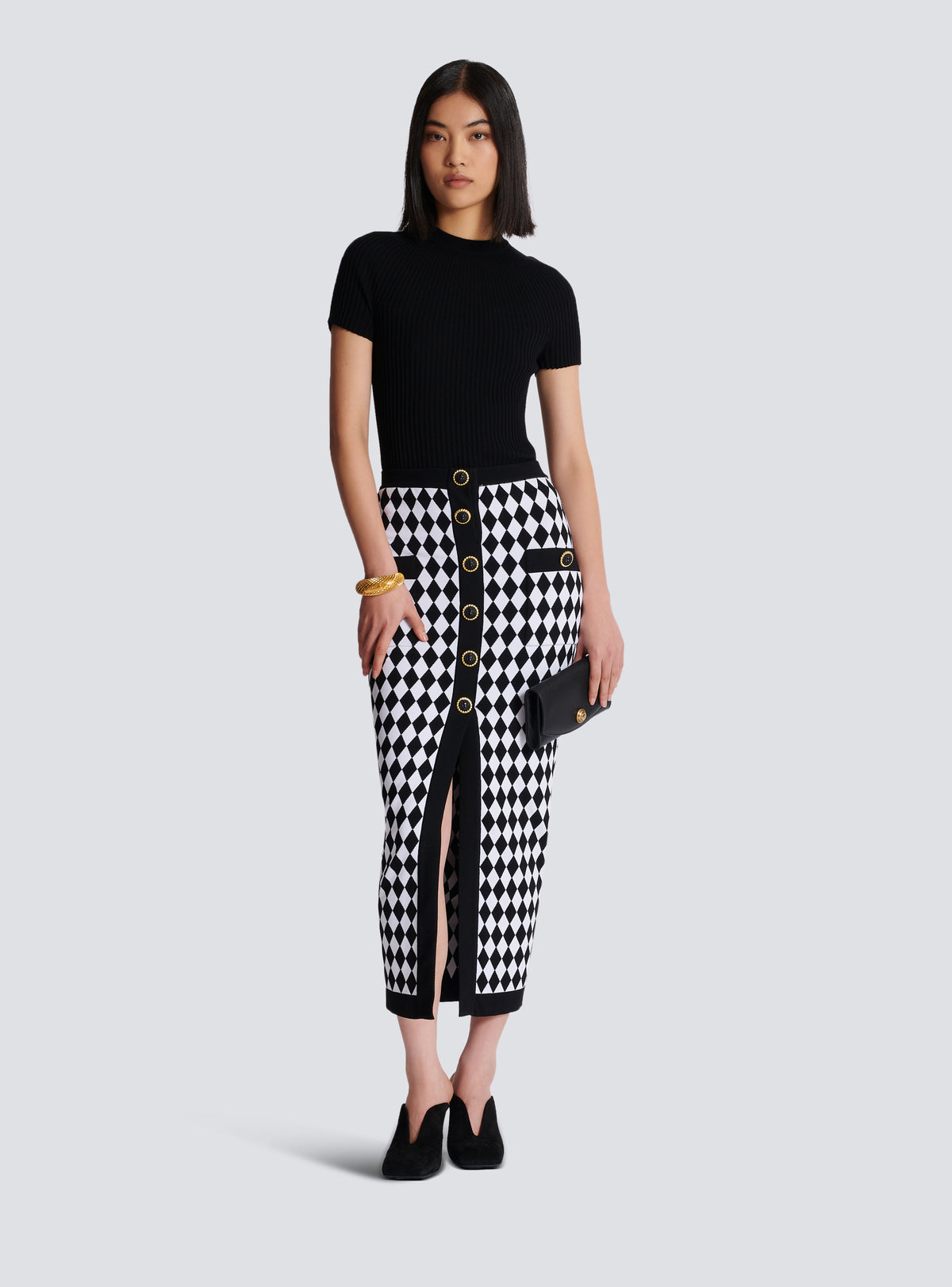 Jupe midi en jacquard diamond - Noir & Blanc