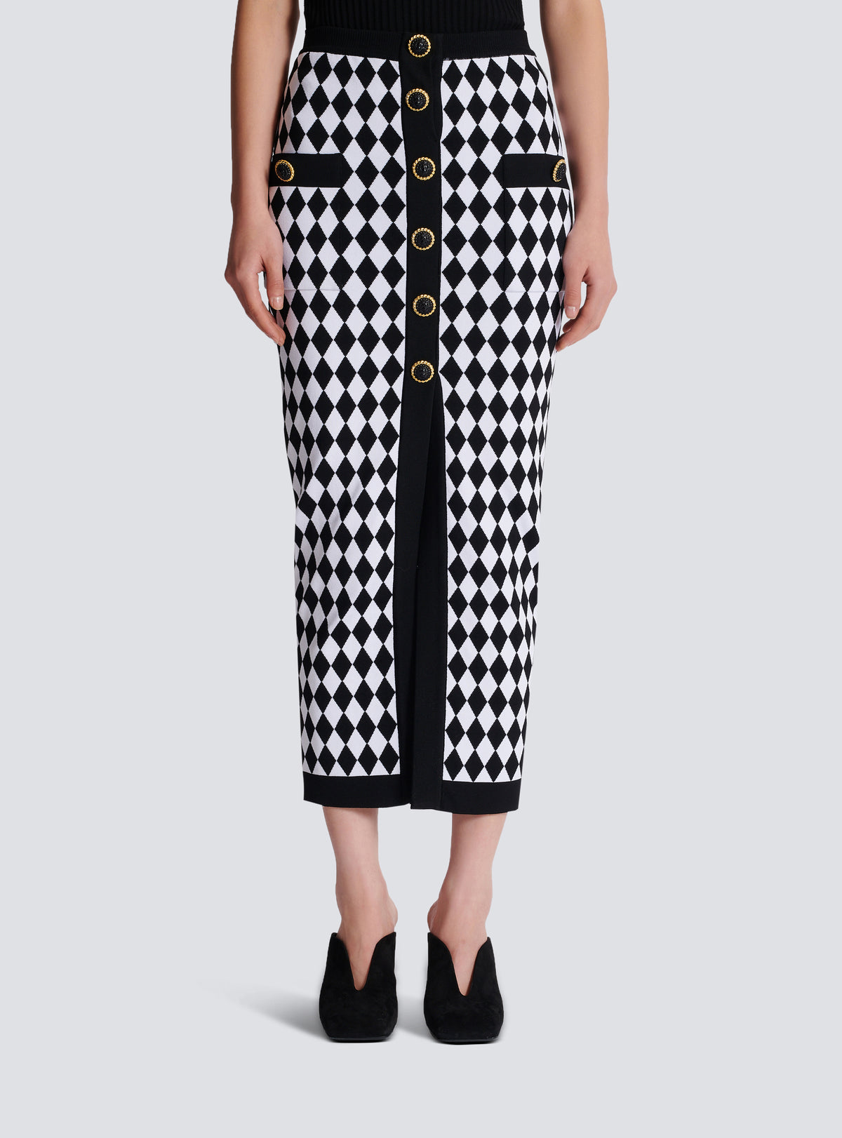 Jupe midi en jacquard diamond - Noir & Blanc