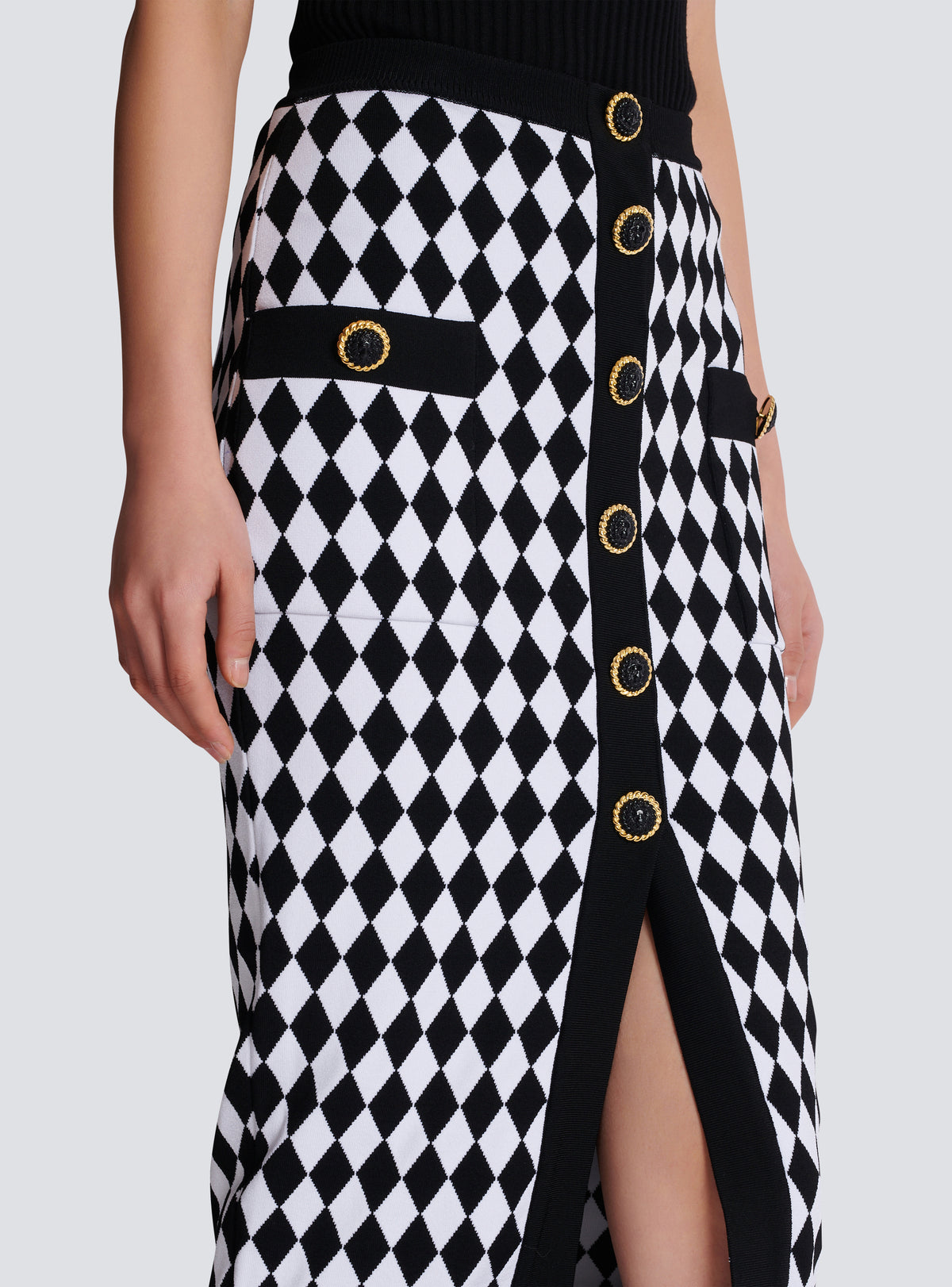 Jupe midi en jacquard diamond - Noir & Blanc