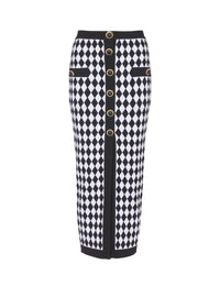 Diamond jacquard midi skirt - Black & White