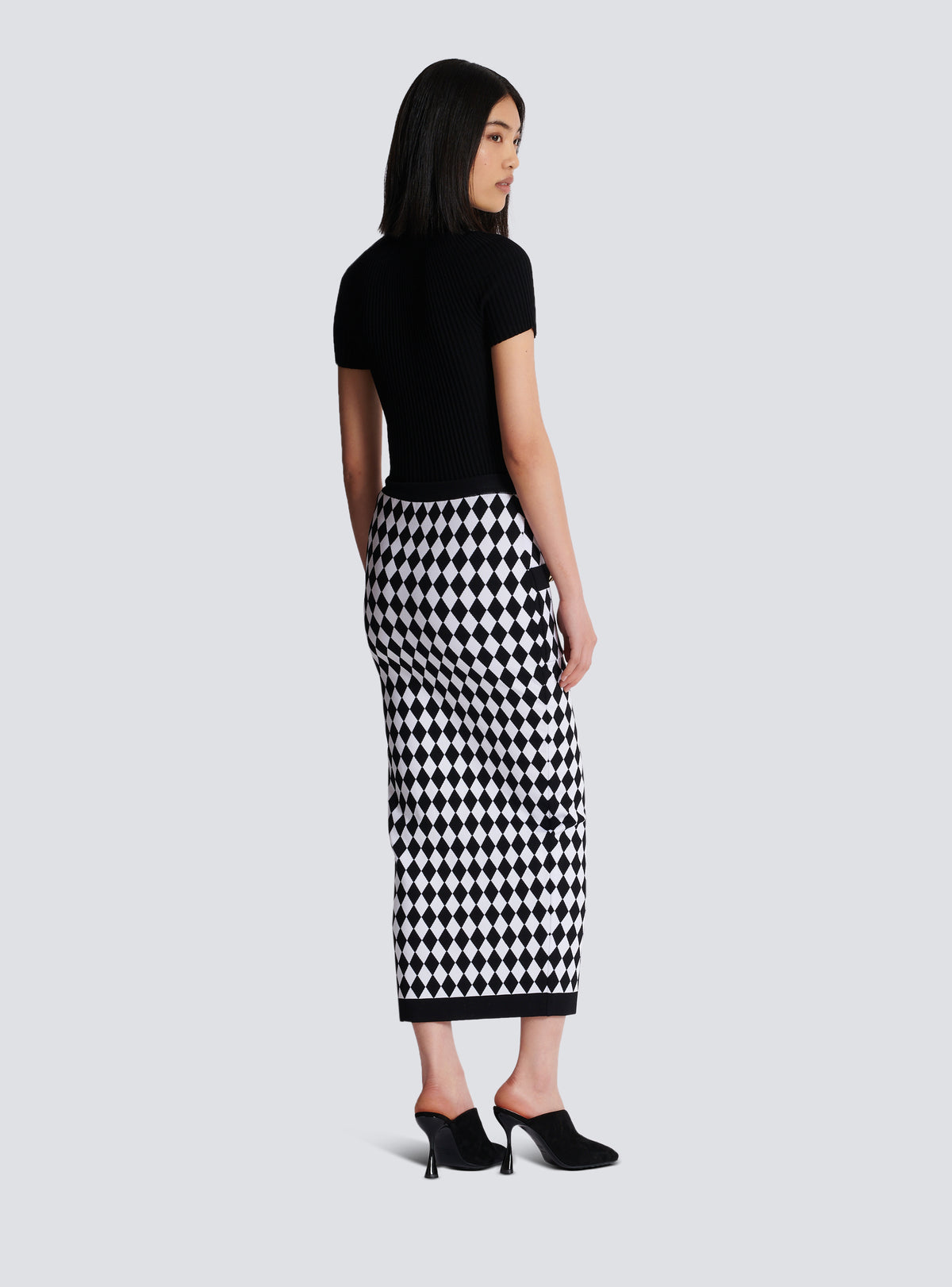 Jupe midi en jacquard diamond - Noir & Blanc