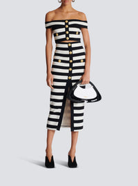 Two-tone knit midi skirt with buttons - Black & White