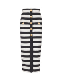 Two-tone knit midi skirt with buttons - Black & White