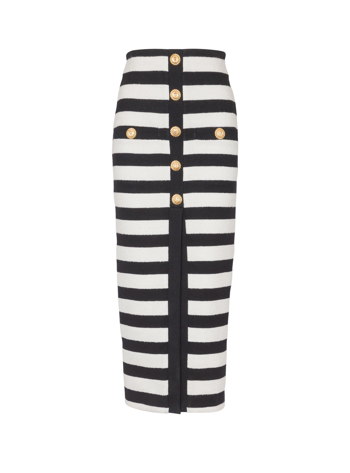Two-tone knit midi skirt with buttons - Black & White
