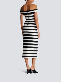 Two-tone knit midi skirt with buttons - Black & White