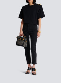 Pantalon taille haute en denim - Noir Délavé