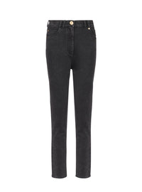 Pantalon taille haute en denim - Noir Délavé