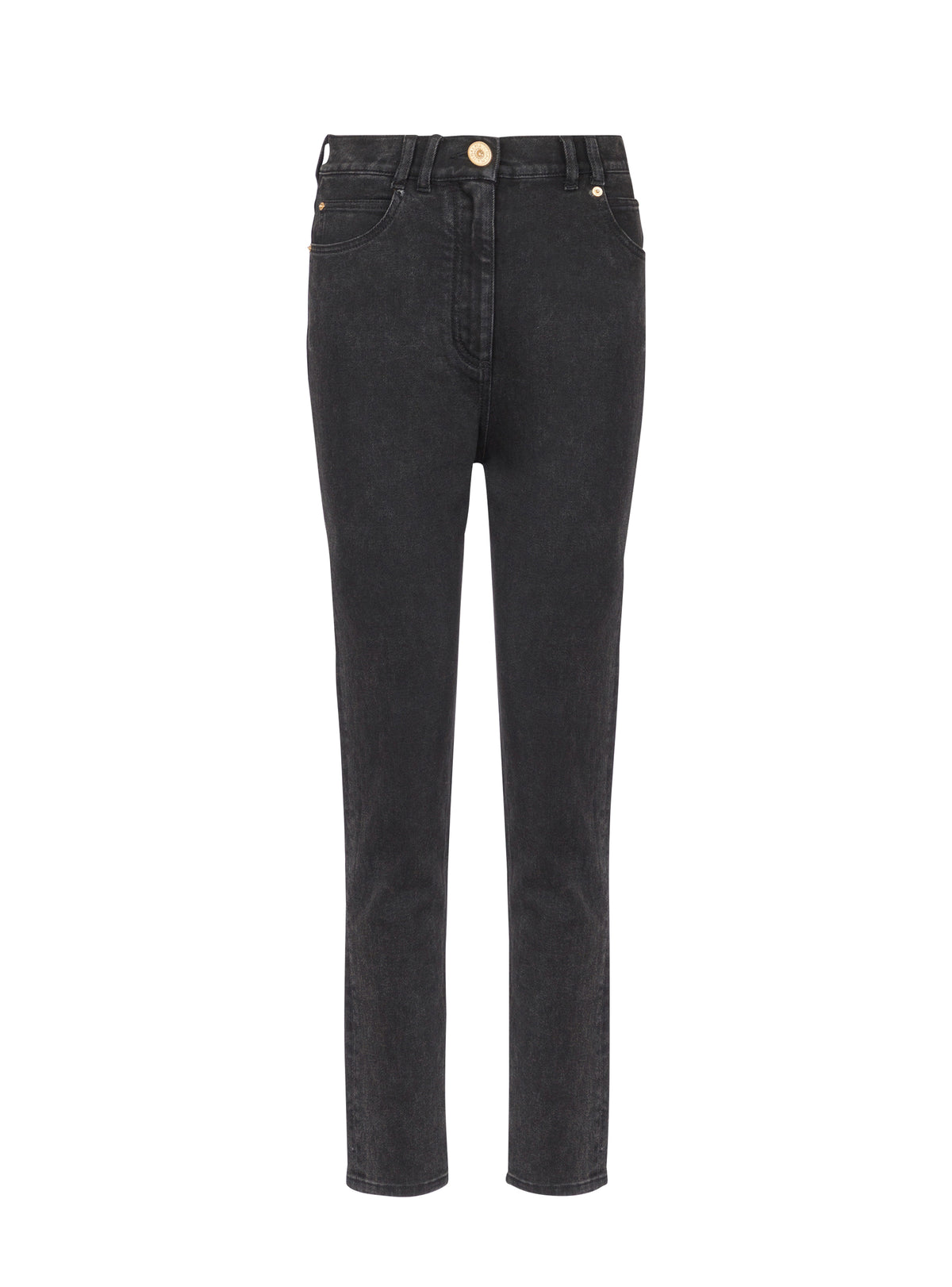 Pantalon taille haute en denim - Noir Délavé