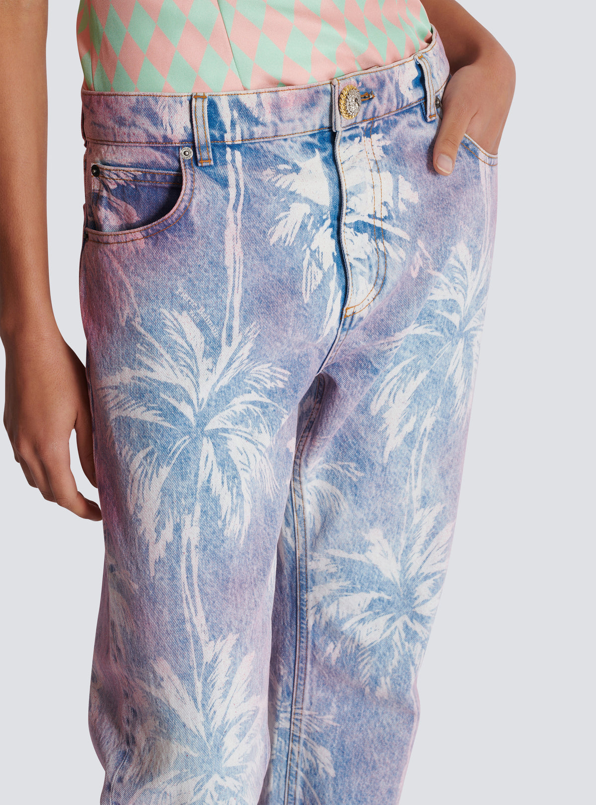 Jean boyfriend en denim palmier - Bleu Jean
