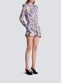 Short à imprimé plume - Gris Clair & Multicolore