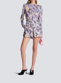 Short à imprimé plume - Gris Clair & Multicolore
