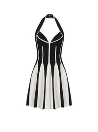 Robe courte dos-nu patineuse en maille - Noir & Blanc