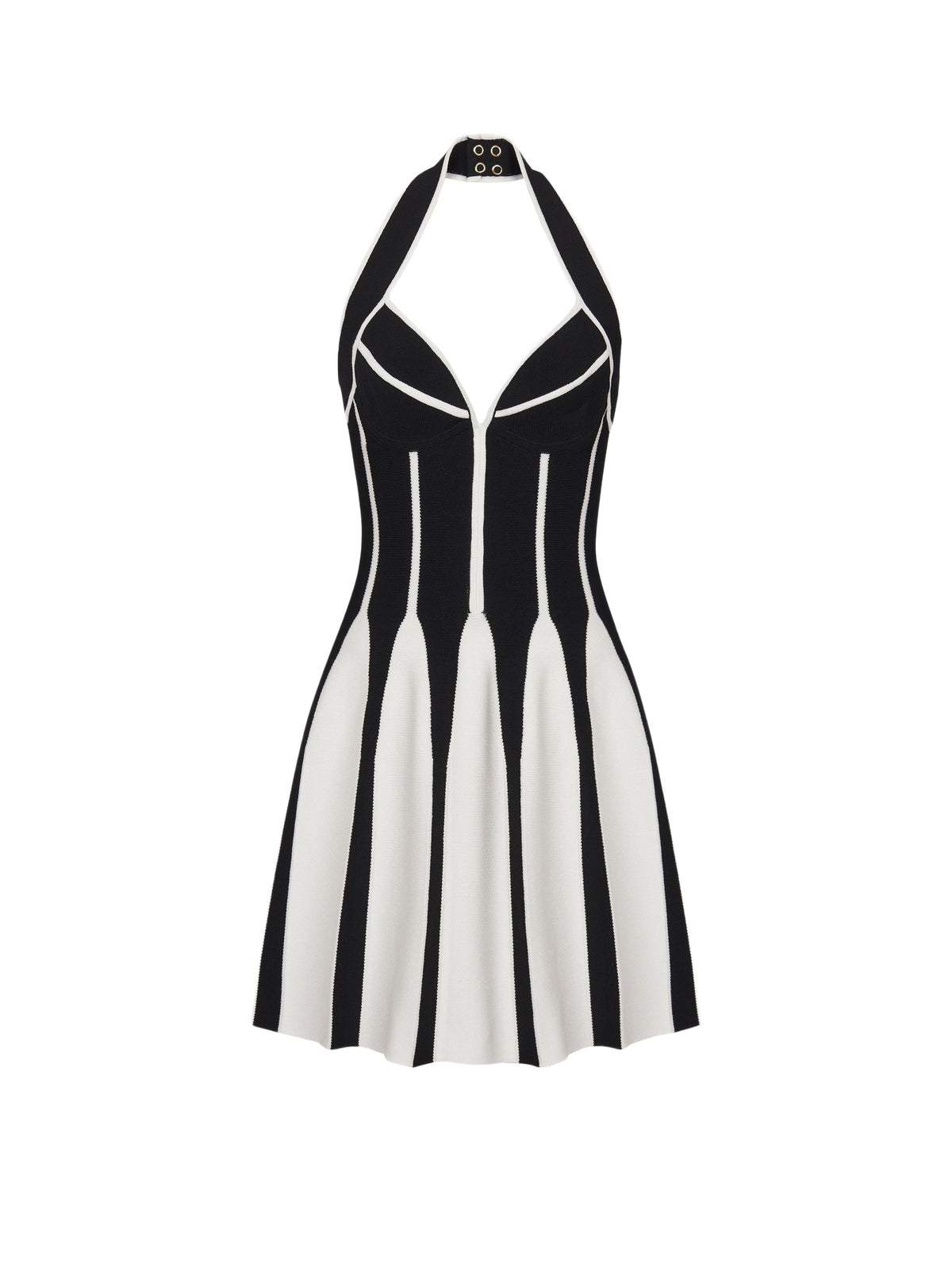 Robe courte dos-nu patineuse en maille - Noir & Blanc
