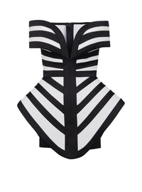 Robe courte rayures épaules dégagées - Noir & Blanc