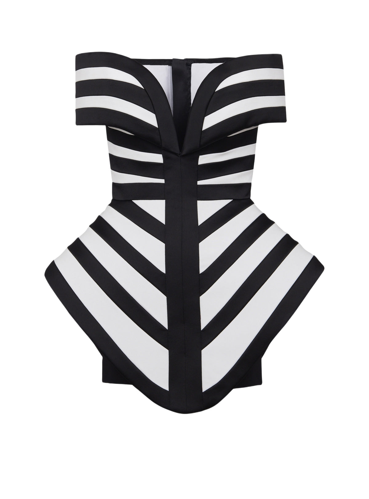 Robe courte rayures épaules dégagées - Noir & Blanc