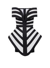 Short striped off-the-shoulder dress - Black & White