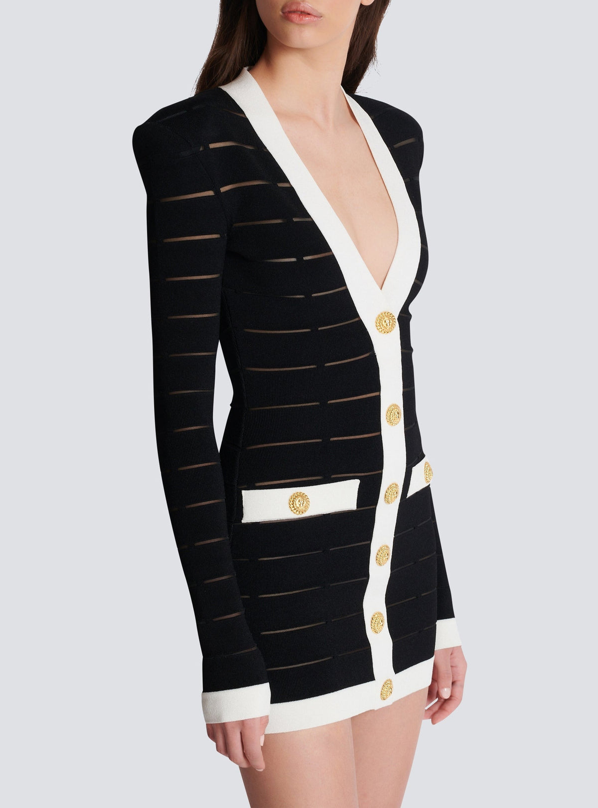 Robe courte en maille à boutons - Noir & Blanc