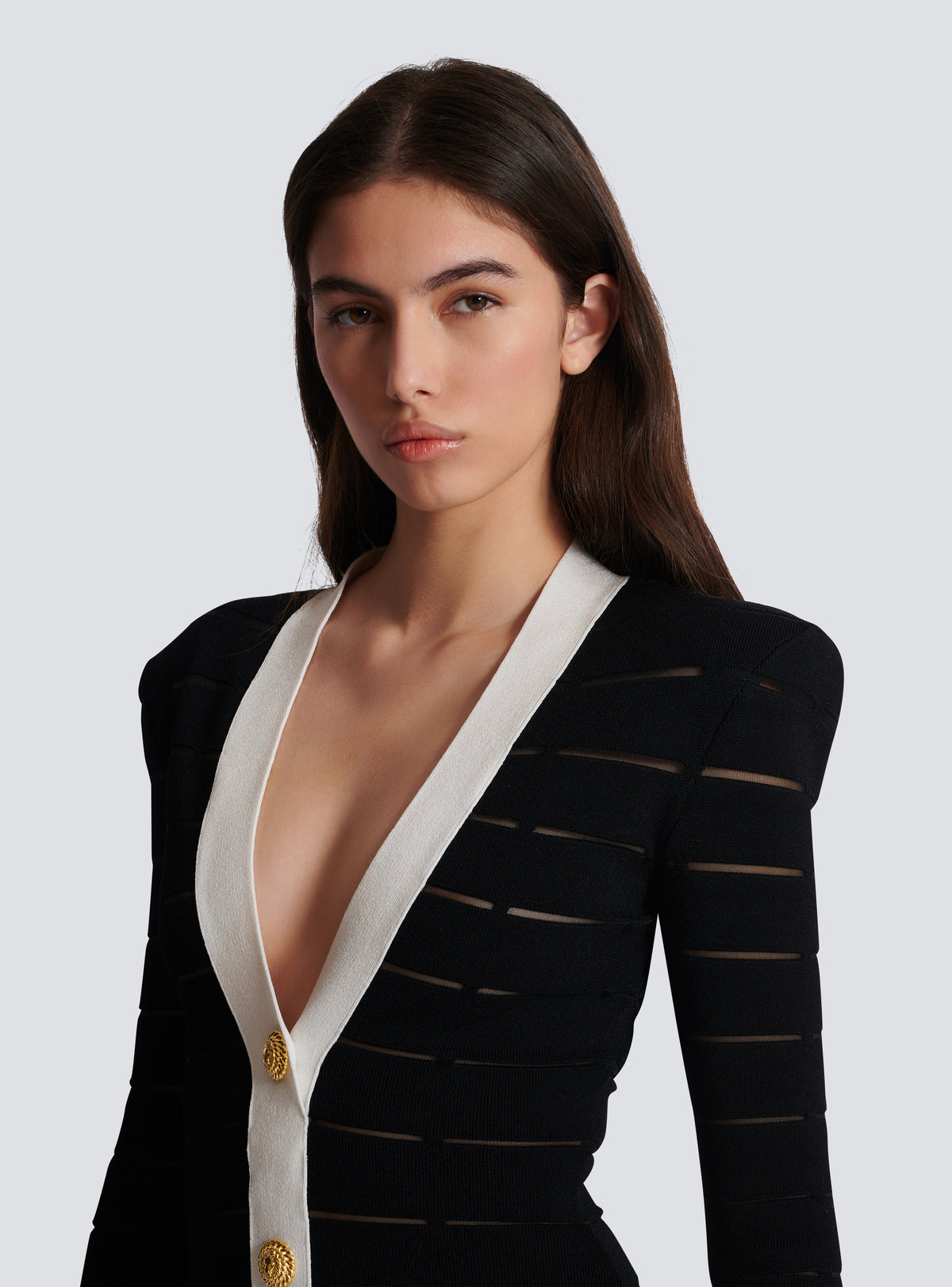 Robe bicolore en maille à boutons - Noir & Blanc