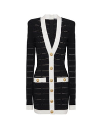 Robe courte en maille à boutons - Noir & Blanc