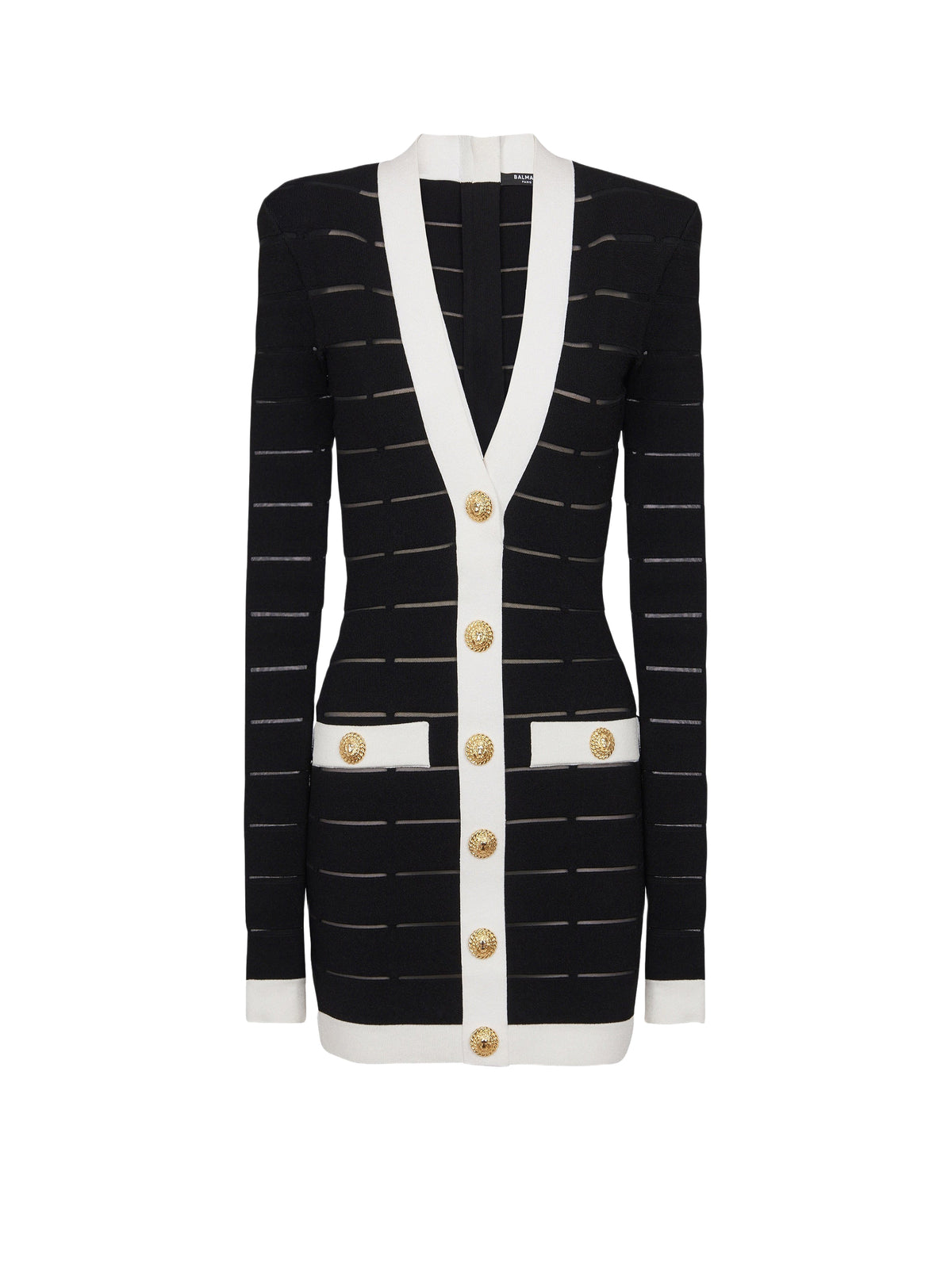 Robe courte en maille à boutons - Noir & Blanc
