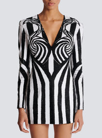 Robe courte rayée brodée - Noir & Blanc