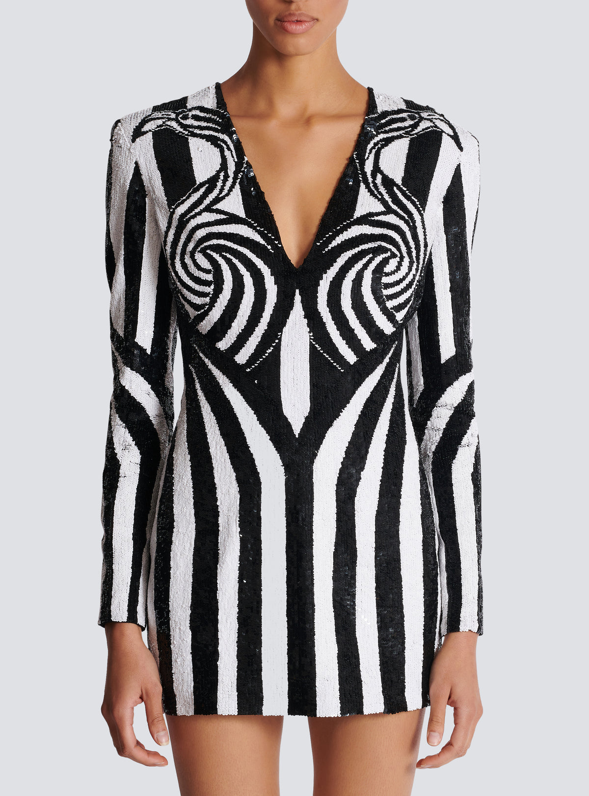 Robe courte rayée brodée - Noir & Blanc