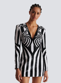 Robe courte rayée brodée - Noir & Blanc
