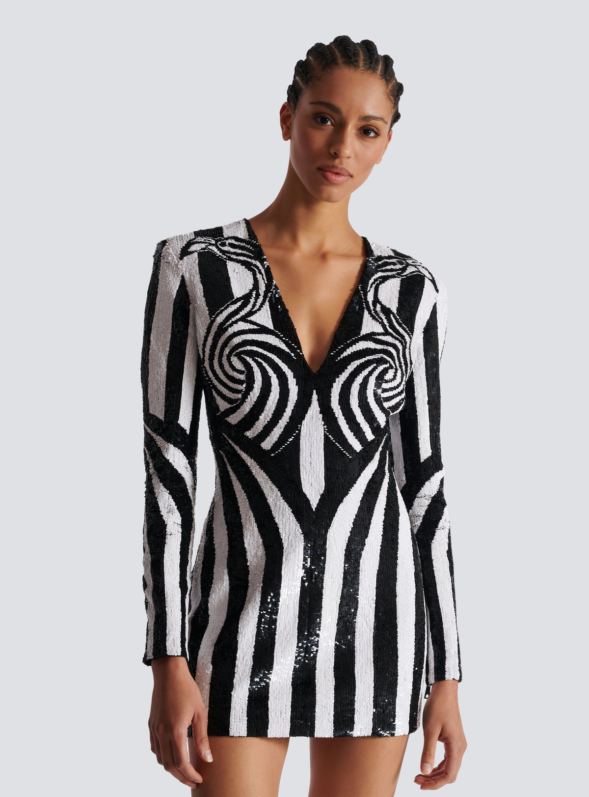 Robe courte rayée brodée - Noir & Blanc