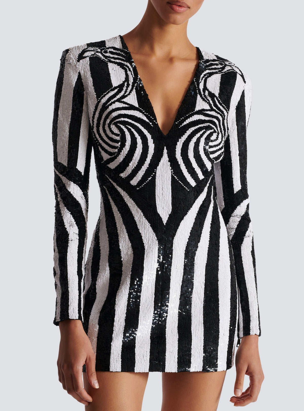 Robe courte rayée brodée - Noir & Blanc