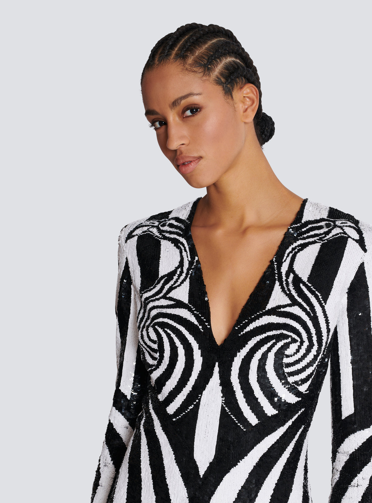Robe courte rayée brodée - Noir & Blanc