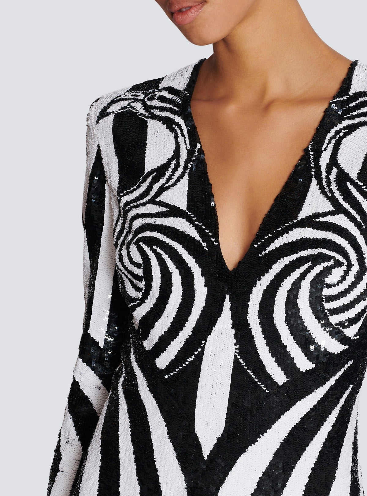 Robe courte rayée brodée - Noir & Blanc